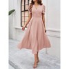BLUEMING Womens Casual Maxi Dresses Puff Sleeve V Neck Flowy Vacation High Waist Boho Pleated Dresses - 3 of 4