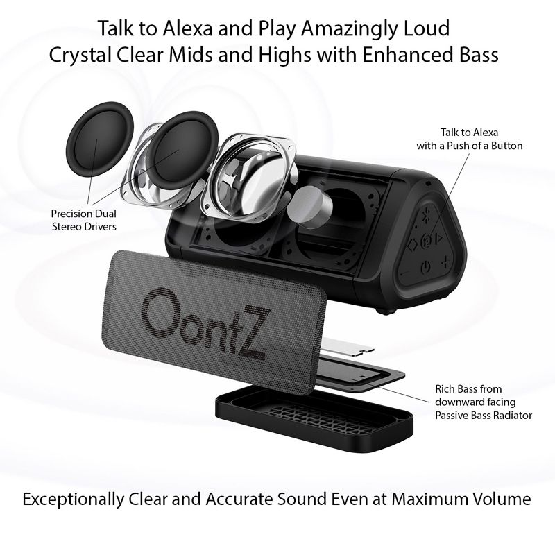 OontZ Shower Plus Edition Bluetooth Speaker, with Alexa, 10W Waterproof Portable Wireless Speaker, Crystal Clear Sound, Rich Bass, 3 of 8
