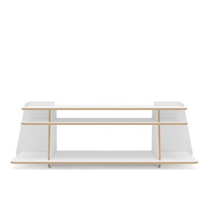 Polifurniture Ecofriendly Garden TV Stand for TVs up to 55" White/Light Brown: Modern Media Console with Open Shelves - 1 of 4
