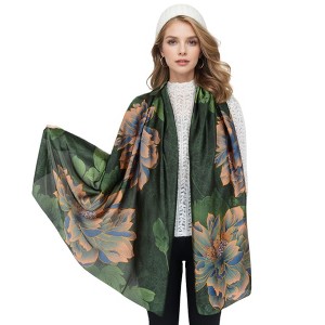 Anna-Kaci Women's Luxury Floral Pattern Satin Scarf Lightweight Silky Wrap Shawl Scarves for Evening Dresses - 1 of 4