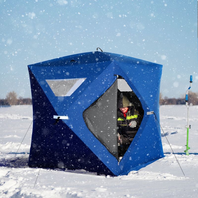 Outsunny 4 Person Ice Fishing Shelter, Waterproof Oxford Fabric Portable Pop-up Ice Tent with 2 Doors for Outdoor Fishing, 3 of 9