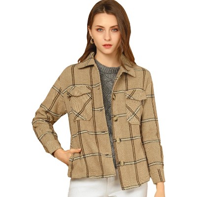 Allegra K Women's Point Collar Button Down Single Breasted Plaid Jacket