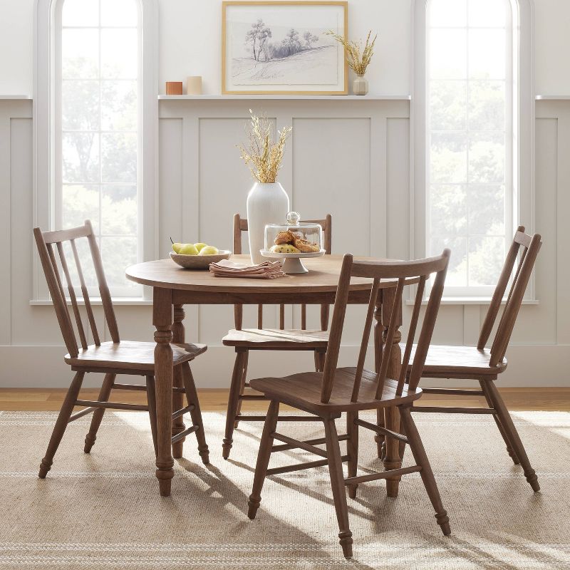 44&#34; Vintage Windsor Drop Leaf Round Dining Table - Aged Oak - Hearth &#38; Hand&#8482; with Magnolia, 3 of 9