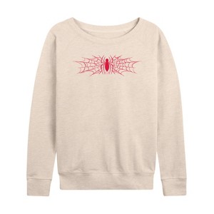 Women's - Marvel - Spiderman And Webs Lightweight French Terry Wide Neck Long Sleeve Shirt - 1 of 4
