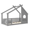 Sapphtopaz House Floor Bed Frame for Kid with Roof & Window Solid Wood Platform Bed with Fence for Kids Bedroom, Playroom, Nursery, Black - 4 of 4