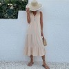 Coolmee Women's Casual Dress Sleeveless V Neck Button Beach Sundress Tiered Ruffle Flows Midi Dresses - 3 of 4