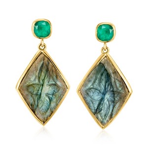 Ross-Simons Labradorite and 1.30 ct. t.w. Emerald Drop Earrings in 18kt Gold Over Sterling - 1 of 3