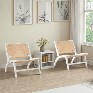 MAYEERTY Modern Boho Accent Chair - Scandinavian Cognac Beech Wood, Braided Jute Woven Seat & Back (White-Beige) - 1 of 4