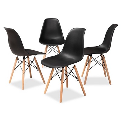 4pc Jaspen Plastic and Wood Dining Chair Set - Baxton Studio
