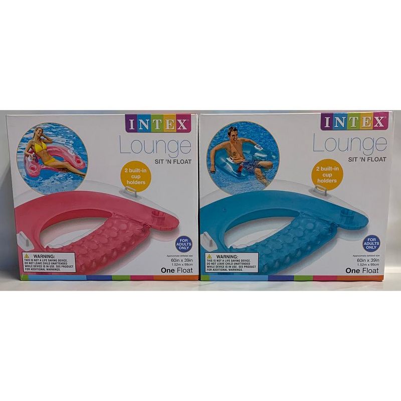 Intex Sit 'N Float Inflatable Lounges Pink & Blue 2-Pack 60" X 39", 3 of 4
