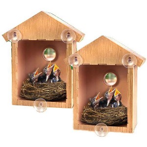 5 Star Super Deals 2 See Through One Way Mirrored Bird House - Suction Cup Window Mounted Bird Nesting Box - 1 of 4