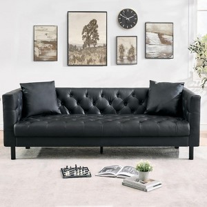 Mid-Century Leather Sofa - Button-Tufted 3-Seater Chesterfield w/ Deep Seat for Living Room & Apartment - 1 of 4