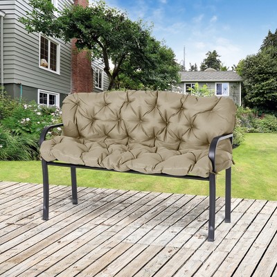 Khaki Tufted 3-Seater Outdoor Bench Cushion with Backrest