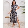 Womens Plus Size Business Casual Shirt Dress for Work Half Placket Summer Button Dress Short Sleeve Split Maxi Dress - 4 of 4