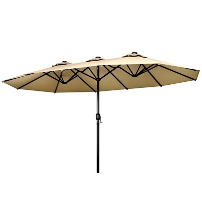 Maggift 15ft Large Patio Umbrella, Twin Umbrella Outdoor Patio, Double-Sided Rectangle Market Umbrella for Pool Lawn Garden, Brown, 181.1"