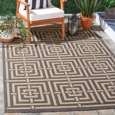 Grey and Cream Geometric 9' x 12' Indoor/Outdoor Area Rug