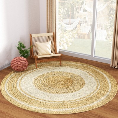 Maxax Braided Jute Area Rug, Round Natural, Hand Woven Farmhouse Reversible Rugs for Living Room, Kitchen, Bedroom,