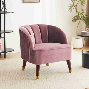 CAVINAS Velvet Fabric Accent Chair with Mid-Height Backrest,Modern Upholstered Barrel Living Room Chairs,Reading Chairs for Living Room - 1 of 4