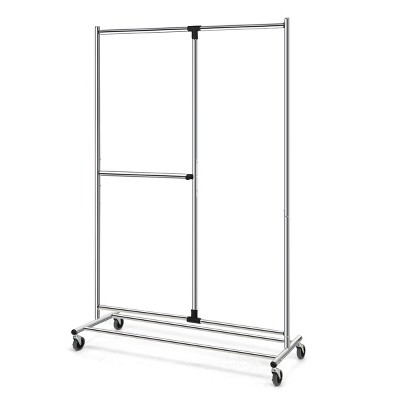 Costway Heavy Duty Dual Bar Adjustable Garment Rack Rolling Clothes Organizer On Wheels