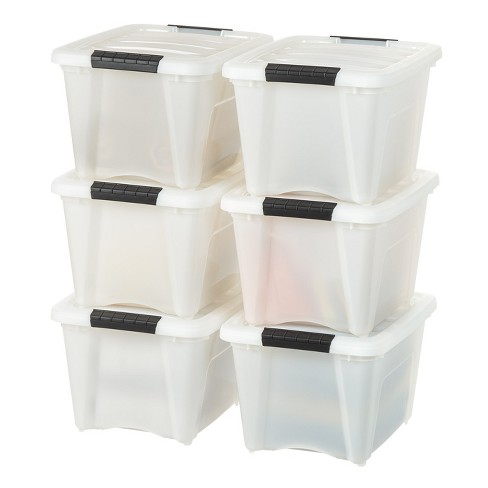 Iris USA 19 Quart Stack & Pull Box, Clear with Black Handles, Set of 6