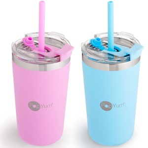 PopYum 13oz Insulated Stainless Steel Kids’ Cups with Lid and Straw, 2-Pack, Blue & Pink, stackable, sippy, baby, child, toddler, tumbler - 1 of 4