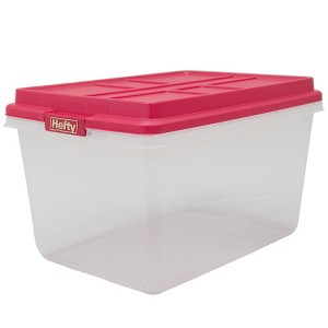 Hefty 72qt Hi-Rise Clear Storage Box Red Lid Latch and Gold Foil - 1 of 4