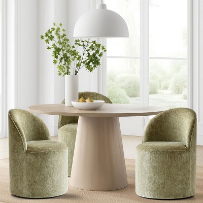 Dining Chairs Set of 3 Chenille Upholstered Dining Chair with Wheels Modern Round Dining Room Chair for Kitchen,Living Room -Tanpinhause