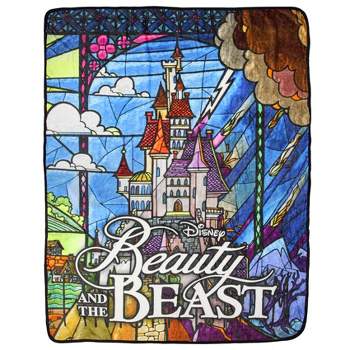 Disney Beauty And The Beast Stained Glass Castle Plush Throw Blanket 46' x 60' Multicoloured