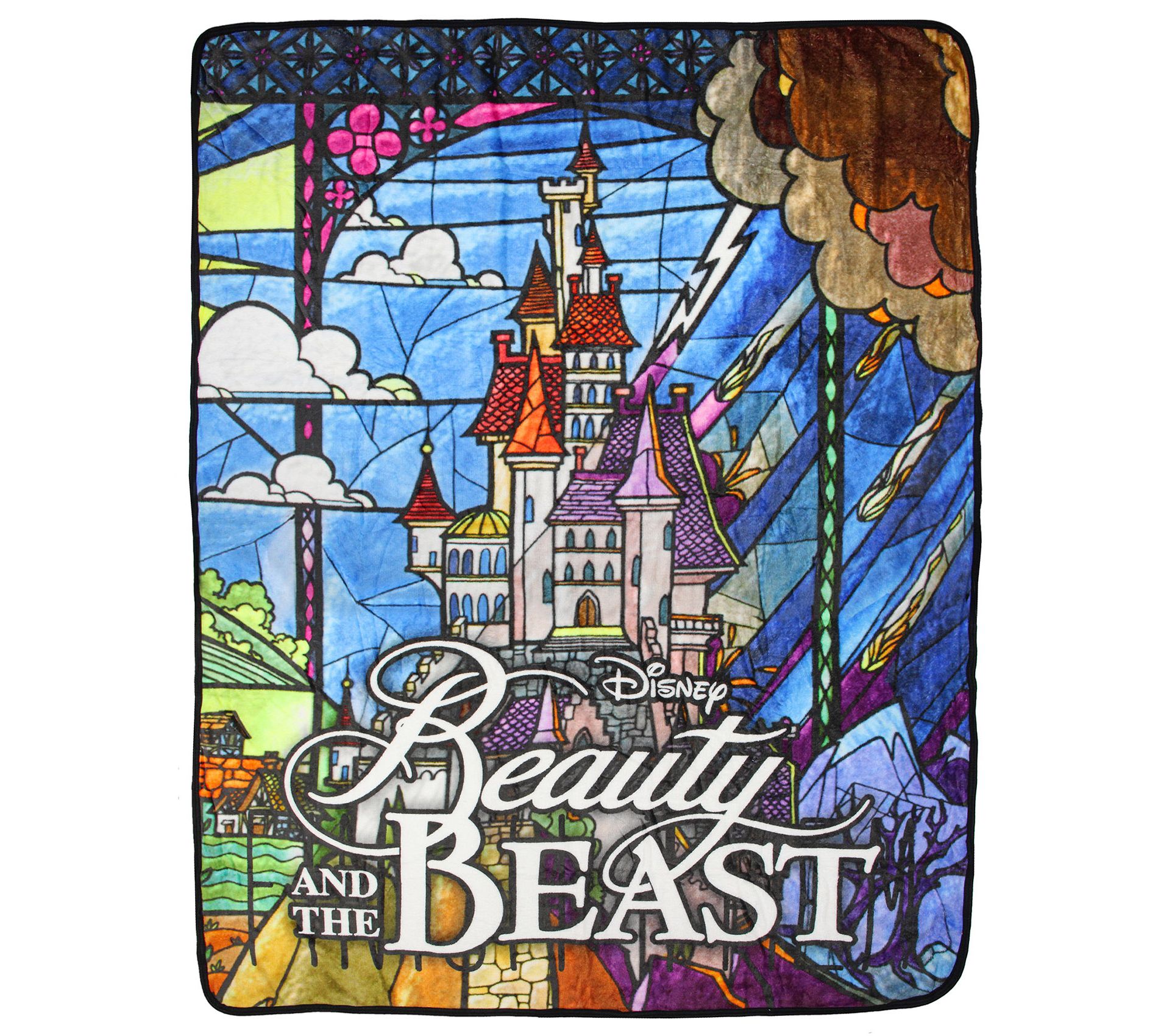 Disney Beauty And The Beast Stained Glass Castle Plush Throw Blanket 46' x 60'