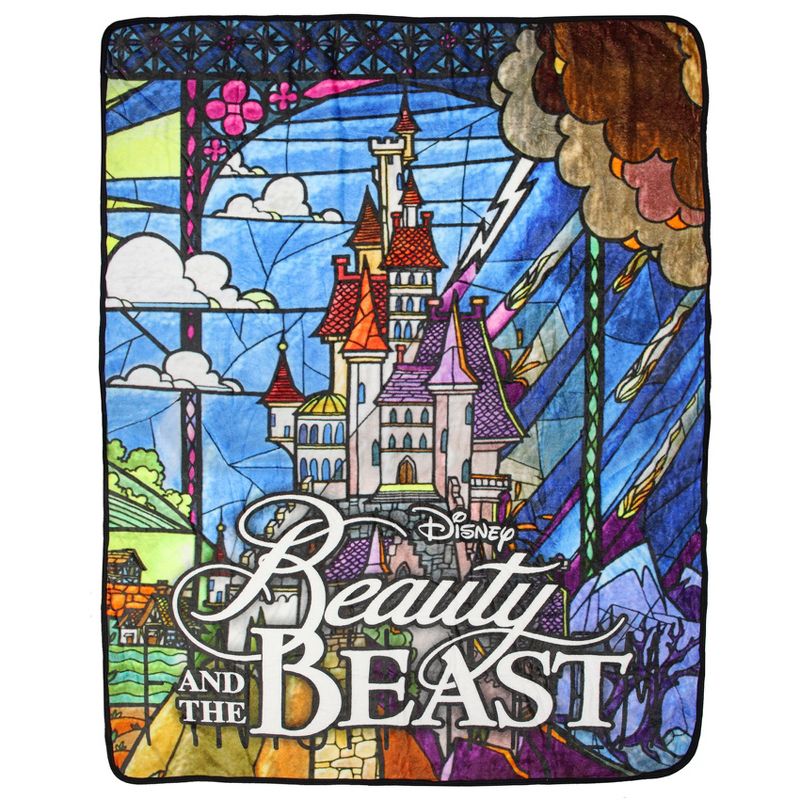 Disney Beauty And The Beast Stained Glass Castle Plush Throw Blanket 46' x 60' Multicoloured, 1 of 6
