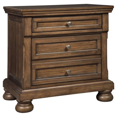 Flynnter Nightstand Medium Brown - Signature Design by Ashley: Traditional Bedside Table with Storage, Felted Finish
