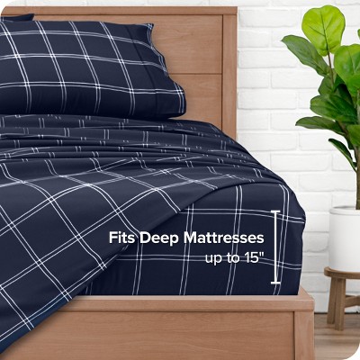 Twin XL Modern Plaid Midnight Microfiber Sheet Set