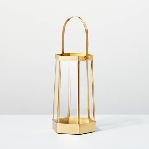 Brass & Glass Hexagonal Lantern - Hearth & Hand™ with Magnolia - image 1 of 4