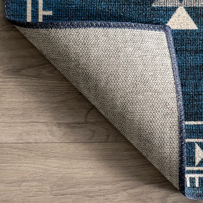 Navy Rectangular Reversible Washable Synthetic Area Rug, 3' x 5'