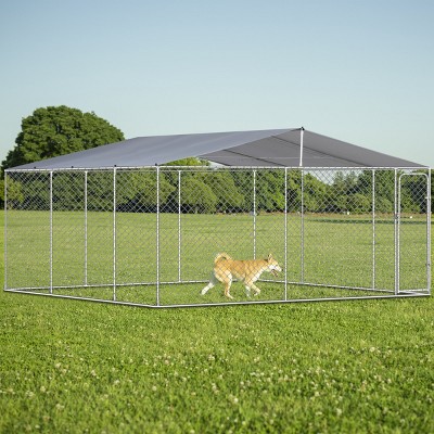 LAOTIES Large Outdoor Dog Kennel,Heavy Duty Chain Link Run With Waterproof Canopy And Lockable Gate,Easy Assembly (181" x 181" x 71")