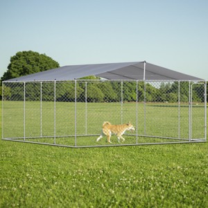 LAOTIES Large Outdoor Dog Kennel,Heavy Duty Chain Link Run With Waterproof Canopy And Lockable Gate,Easy Assembly (181" x 181" x 71") - 1 of 4