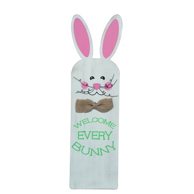 Transpac Wood 31.5 in. Multicolor Easter Standing Welcome Every Bunny Sign