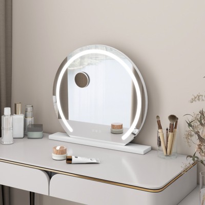 ELECWISH 23.6" x 19.7" Rectangle LED Vanity Mirror with Stand - 3-Color Touch Control, 10X Magnifier, USB Port, Wall Mountable, White