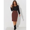 INSPIRE CHIC Women's Elastic High Waist Knee Length Plaid Pencil Skirt with Side Zipper - 3 of 4