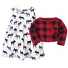 Hudson Baby Infant and Toddler Girl Cotton Dress and Cardigan 2pc Set, Buffalo Plaid Moose, 0-3 Months - 3 of 3