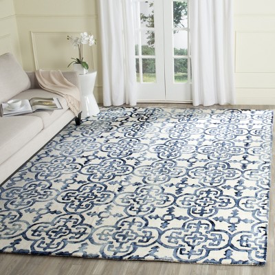 Ivory and Navy Hand-Tufted Wool Square Area Rug