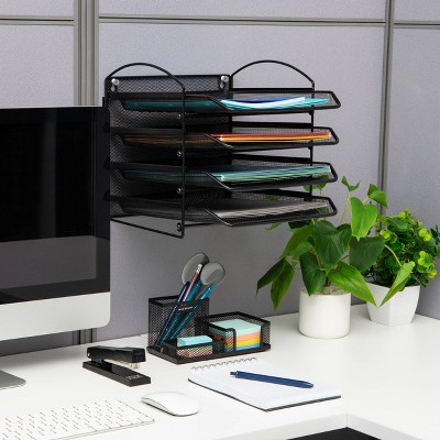 Black Metal Mesh 4-Tier Wall Mountable Letter Tray