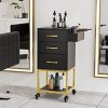 Karl Home Black Wooden Rolling Storage Trolley Cart with Wheels and 3 Drawers - 2 of 4