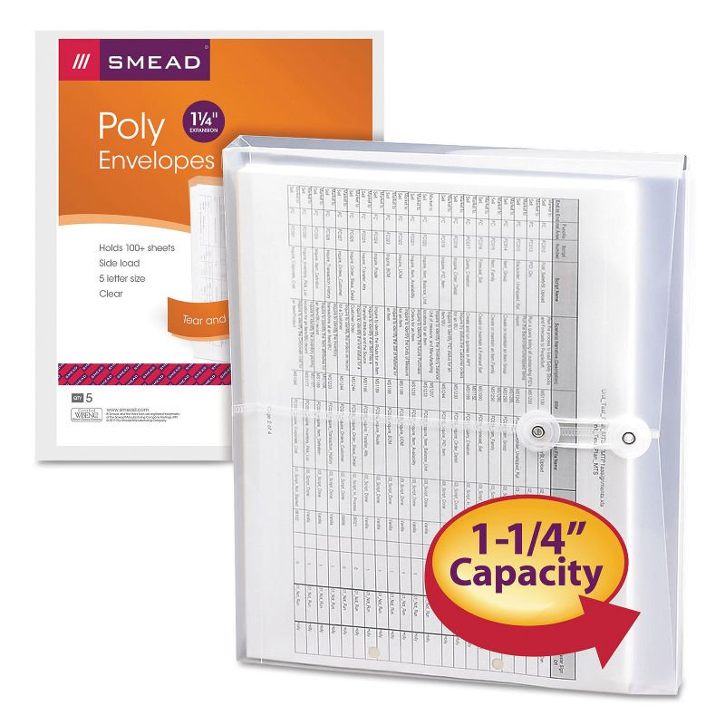 Smead Poly String & Button Booklet Envelope 11 5/8 x 9 3/4 x 1 1/4 Clear 5/Pack 89521, 2 of 5