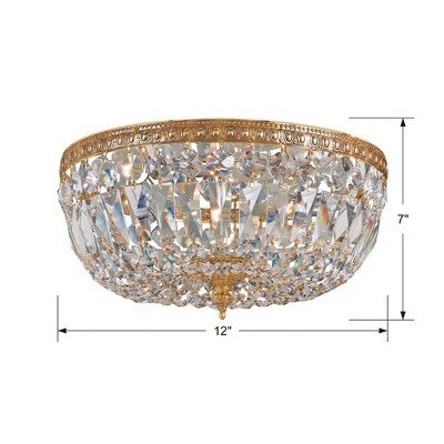 Olde Brass and Crystal 3-Light Flush Mount Ceiling Fixture
