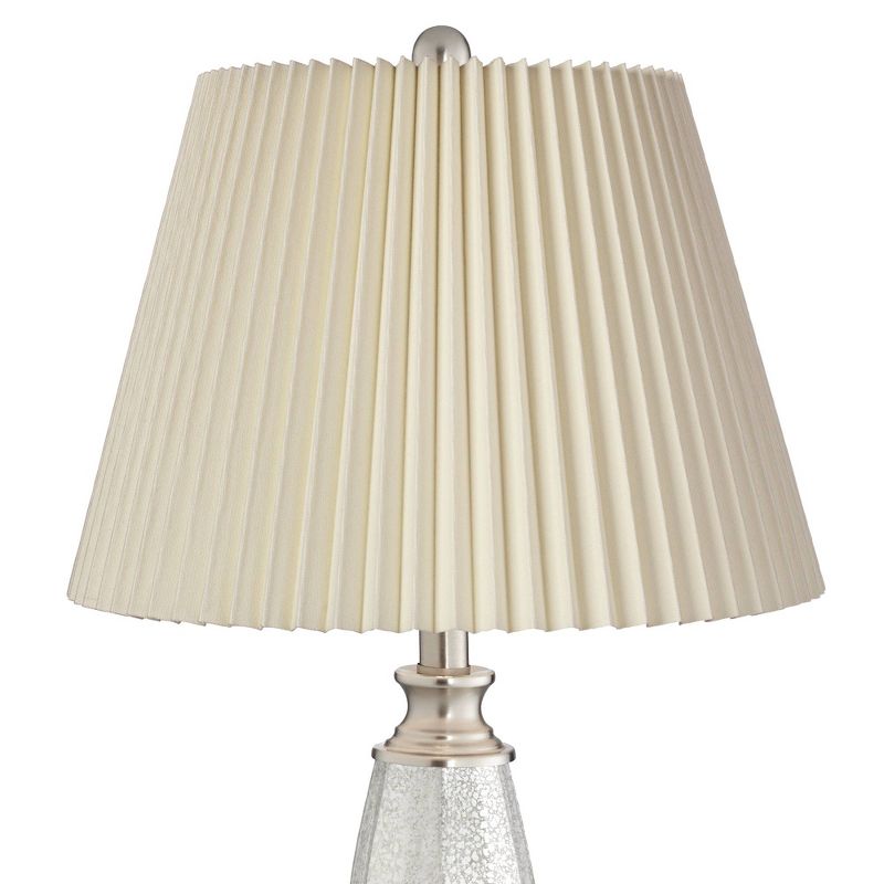 360 Lighting Carol Modern Table Lamps 28" Tall Set of 2 Mercury Glass Ivory Pleat Shade for Bedroom Living Room Bedside Nightstand Office Kids House, 2 of 6