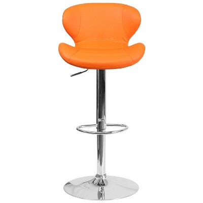 Curvaceous Orange Vinyl and Chrome Adjustable Swivel Barstool