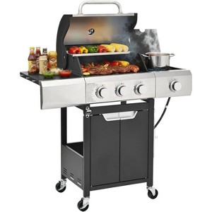 MASTGOAL 3-Burner Propane Gas Grill with Side Burner, Outdoor BBQ Grill Portable with Wheels and Cast Iron Grates for Patio Garden Barbecue Cooking - 1 of 4