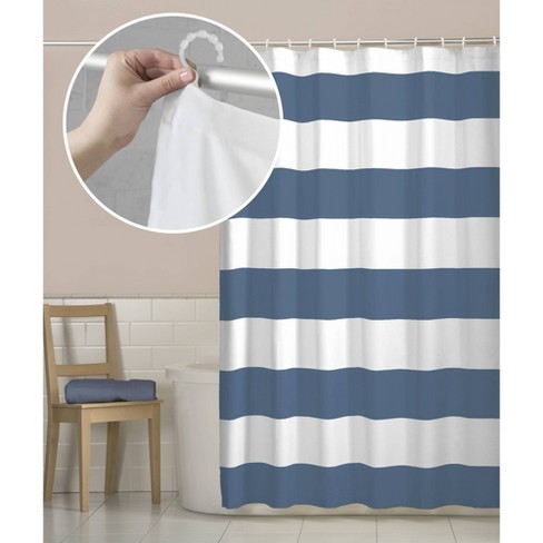 Smart Shower Curtains Porter Stripe Fabric With Attached Hooks