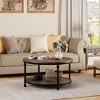 Round Coffee Table for Living Room Rustic Center Table with Storage Shelf Wood Circle Coffee Table 30.3"in(Light Walnut) - 4 of 4